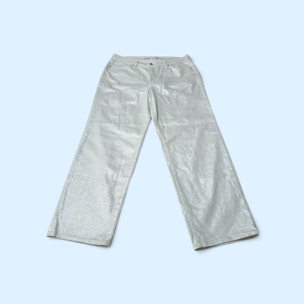 Old Navy High-Rise OG Loose Silver Shine Metallic Jeans 14 581063-00
